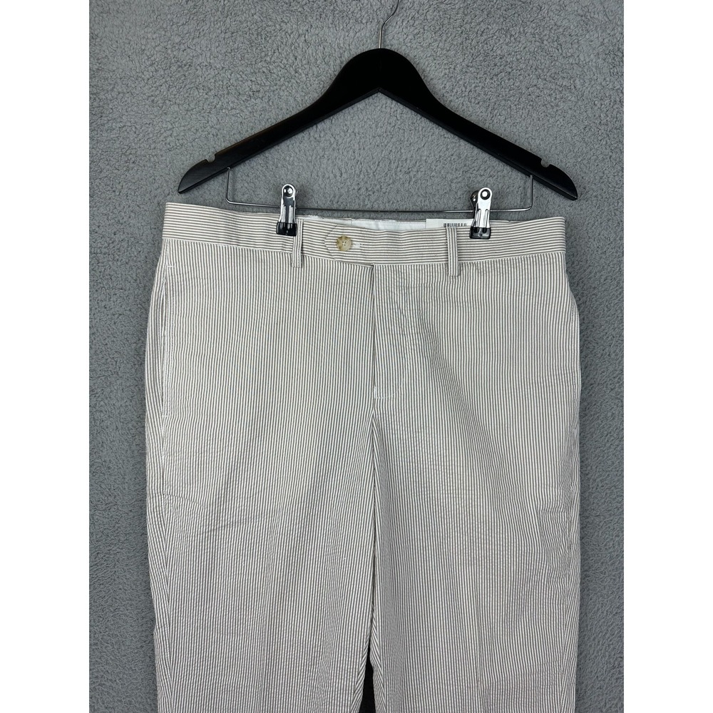 Tailorbyrd Pants Mens 34x32 Brown White Seersucker Stripe Cotton Chino Summer